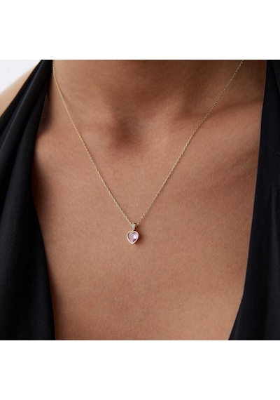 Pembe Taşlı Baget Kilit Kolye Sarı