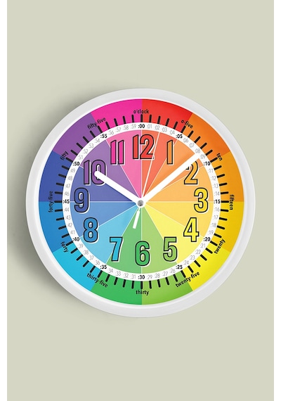 Eğitici Çocuk Odası Duvar Saati - 25cm - Önü Camlı Beyaz Kasa - Sessiz Mekanizma-jh0001 Beyaz