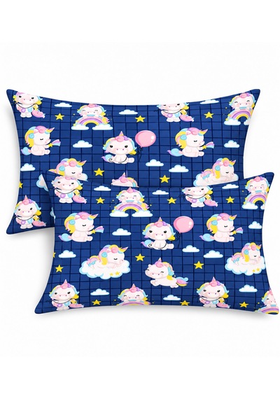 More Home Kapaklı Yastık Kılıfı 2 Adet 50 X 70 Cm Unicorn Mavi Koyu Mavi