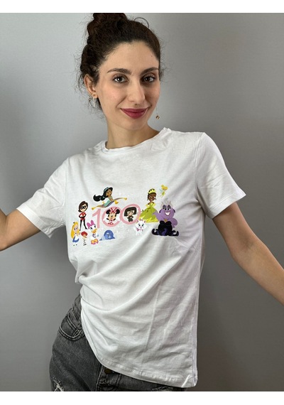 Baskılı Tasarım Kadın Tişört Beyaz