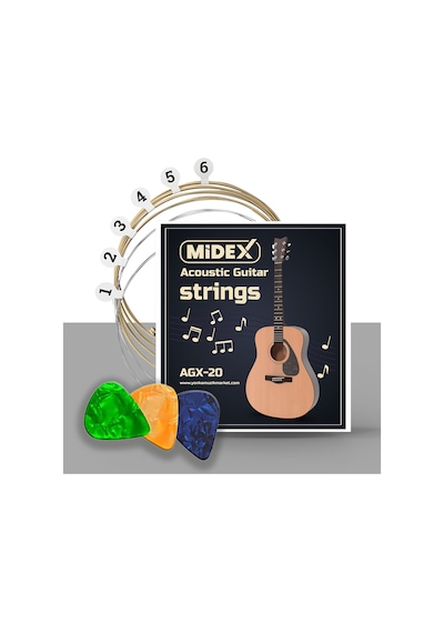 Midex Agx-20 Akustik Gitar Teli Takımı ve Pena Seti