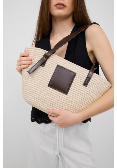 Shule Bags Vittoria Handmade Hasır Çanta Krem Krem