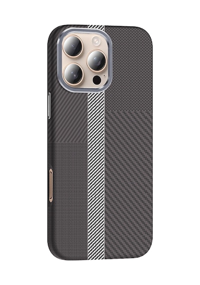 Apple Uyumlu iPhone 16 Pro Max Kılıf M-safe Şarj Özellikli Karbon Fiber Görünümlü Gros Kılıf Gri - Siyah