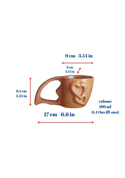Kuksa Ceviz Ağacı Kalp Kabartmalı 190 Ml Çok Renkli