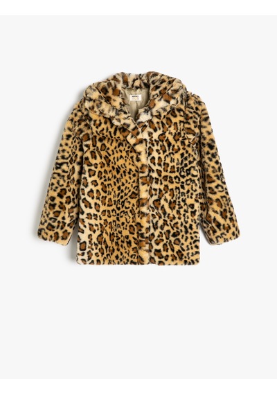 Koton Oversize Bebe Yaka Leopar Mont Suni Kürklü Uzun Kollu Bej Desenli 5wkg00009ak Ekru