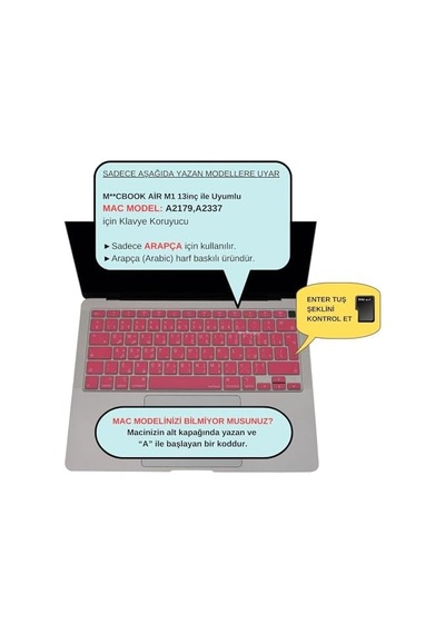 Macbook Air Klavye Koruyucu Arapça Baskılı Uk Iso Ters L Enter Uyumlu A1932 A2179 A2337 M1 Avrupa İngilizce Silikon Keyboard Cover Açık Pembe Açık Pembe