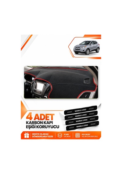 Hyundai Tucson 2009-2015 Uyumlu Ön Torpido Koruma Kılıfı Halısı Örtüsü - Siyah Kırmızı