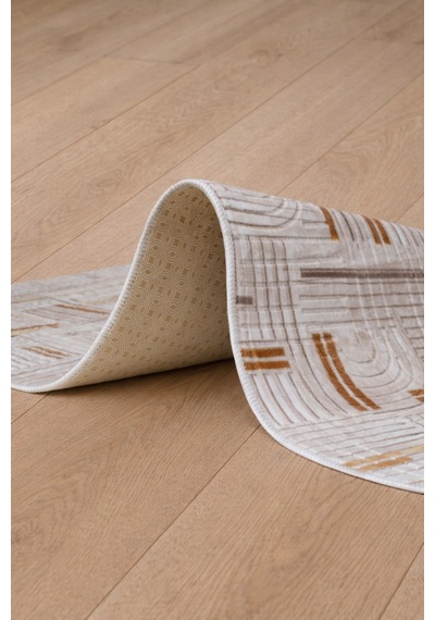 Kahverengi Geometrik Desenli Koridor Halısı Modern Boho Runner Halı Kaymaz Tabanlı, Yıkanabilir, Uzun Halı Fch3005 Bej