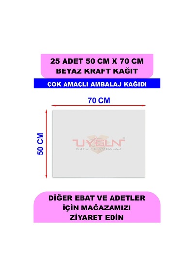 25 Adet 50cm X 70cm 120 Gr. Çift Yönlü Beyaz Kraft Ambalaj Kağıdı, Hediye Ürün Paketi, Oto Paspası, Çocuk Etkinlik