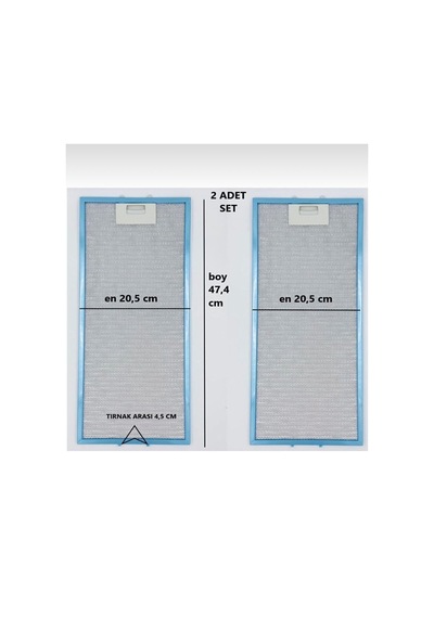20,5 X 47,4 Cm Aspiratör Davlumbaz Alüminyum Yağ Filtresi 2 Adet