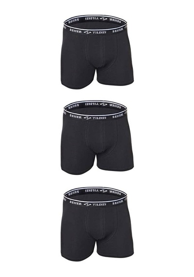 Seher Yıldızı Likralı Erkek Boxer 0060 3 Lü | Siyah