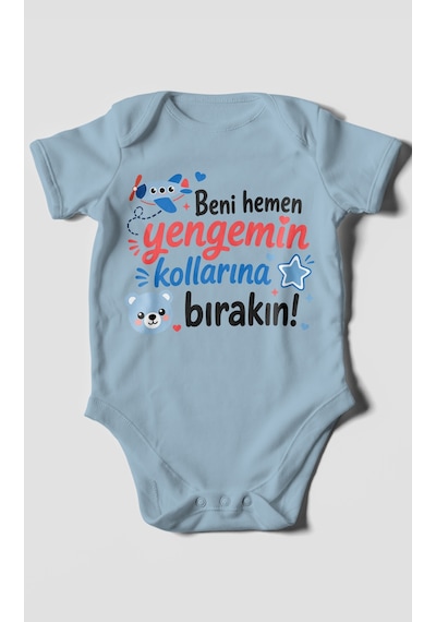 Morivokids Yengeye Özel Kısa Kollu Bebek Body %100 Pamuk Zbn150-kk Bebe Mavisi