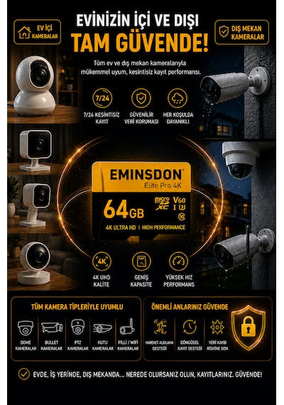 Elite Pro 64gb Hafıza Kartı 4k Drone Araç Aksiyon Telefon Ev Kamerasıyla Uyumlu