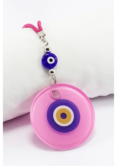 El Yapımı Yassı Cam Nazar Boncuklu Pembe Cam Nazarlı Araba Dikiz