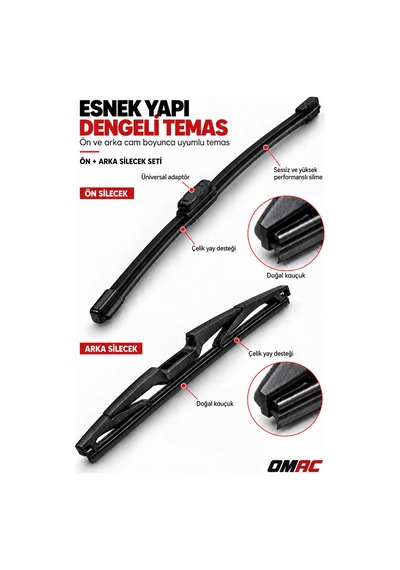 Fiat Punto 2000-2010 Uyumlu Ön Arka Silecek Takımı 3'lü Muz Tipi 450mm/525mm + 300mm