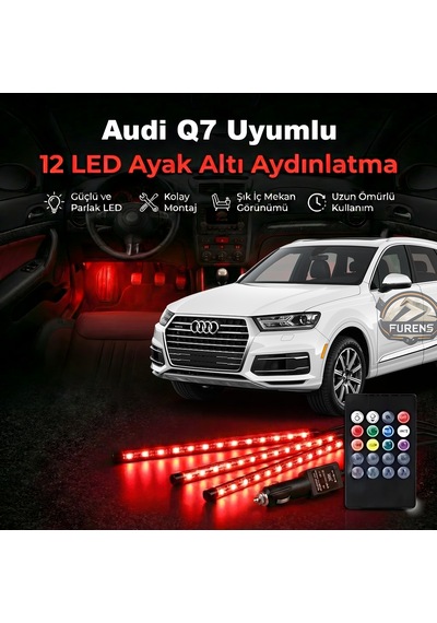 Audi Q7 Uyumlu Rgb Ayak Altı Led 12 Led Kumandalı Müzik Duyarlı Araç İçi Aydınlatma 7 Renk 12v 1