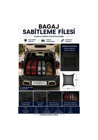 Drıve Bagaj Sabitleme Filesi Citroen C3 Uyumlu 40x60