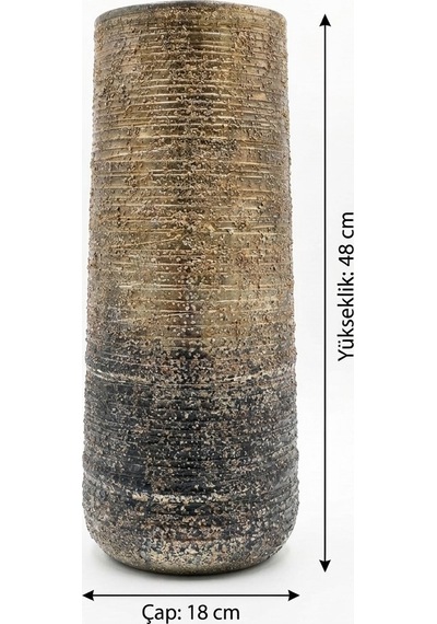 Dekoratif Metalik Ombre Vazo Lüks Salon Aksesuarı Büyük Boy Süs Vazosu 48x18 Cm Gold