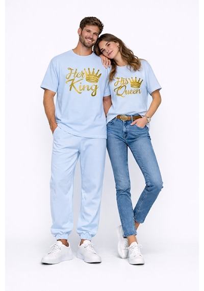 King Queen Sevgili Kombini Oversize Çift Tişört Unisex Partner Ko Mavi