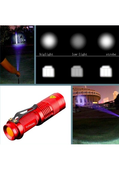Omeniv Kırmızı El Feneri 2000 Lümen Zoom Deprem Av Outdoor Kamp Kırmızı