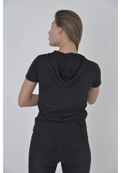 Kapşonlu Slim Fit T-shirt - Siyah - Siyah
