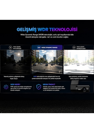 Kawa D6 3K 1620P 145° Geniş Açı Lens DSI-2 Gece Görüşlü G-Sensörlü WDR WiFi Araç Kamerası
