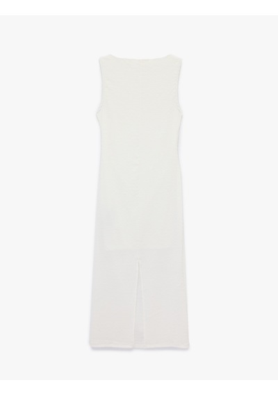 Koton Bürümcük Kolsuz Dik Yaka Midi Bodycon Elbise Ekru 6sal80003ık
