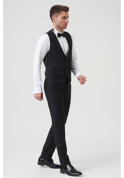 White Stone Los Angeles D2402 Slim Fit 6 Drop Damatlık Takım Elbise Siyah - Siyah
