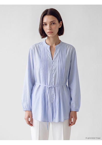 Lcw Modest Mavi Pileli Kuşaklı Oversize Kadın Gömlek Tunik