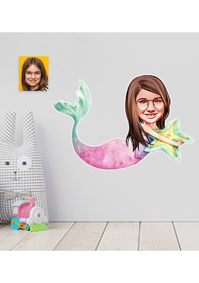 Kişiye Özel Deniz Kızı Karikatürlü Duvar Sticker 50X70CM