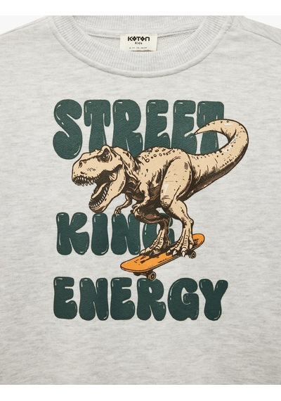 Koton Uzun Kollu Bisiklet Yaka Dinozor Baskılı Sweatshirt Gri 7wkb10189tk