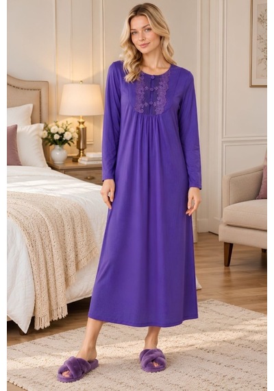 Mecit Pijama Mecit 6414 Mor Kadın Büyük Beden Uzun Sabahlıklı Gecelik Takım