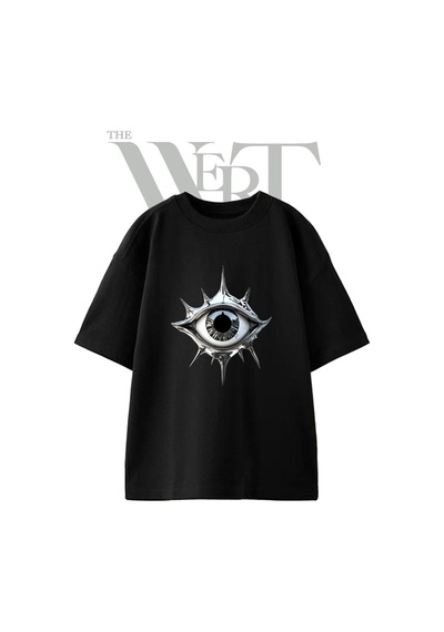 Thewert Chrome Spiked Eye Tasarım Baskılı Ünisex Siyah Oversize T-shirt