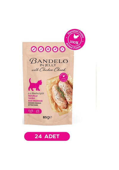 Tavuklu Yavru Kedi Yaş Maması - Jöle İçinde Vitamin İlaveli %100 Hayvansal Protein, 85 Gr X 24 Adet