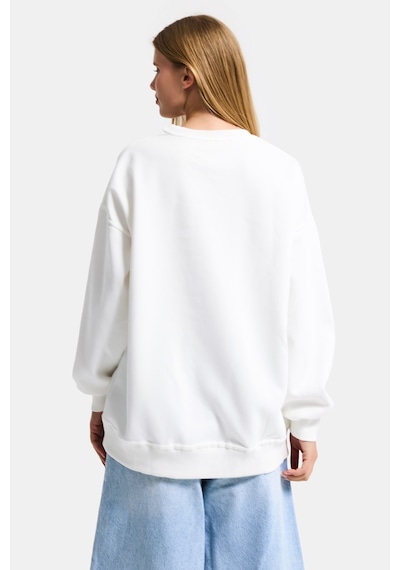 Itsbasic Kadın Beyaz W5 Oversize Baskılı %100 Koton Organik Kumaş Sweatshirt