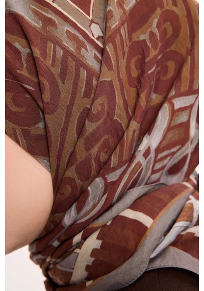 Silk Home Dört Mevsim Antik Motif Viskon Velora Eşarp 6419 Soğan Kabuğu-ekru