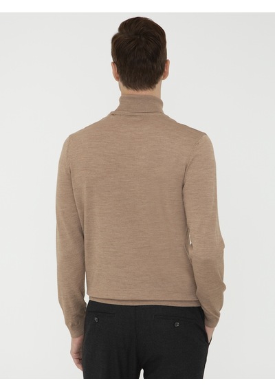 Cacharel Camel Slim Fit Balıkçı Yaka Basic Triko Kazak Kahverengi