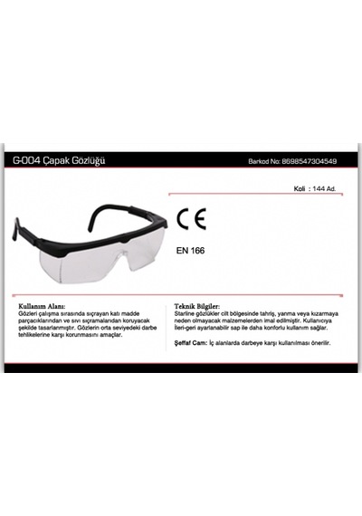 Starline G-004-C Koruyucu Şeffaf Gözlük