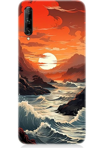 Huawei P Smart Pro Uyumlu Silikon Kılıf Deniz Dağ Ve Gün Batımı