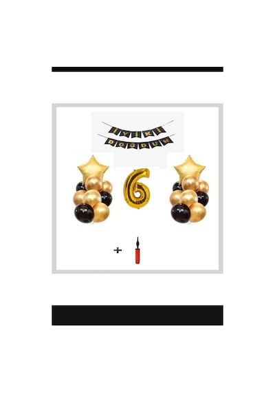 6 Yaş - Altın Gold Folyo Balon Parti Seti + Balon Pompası