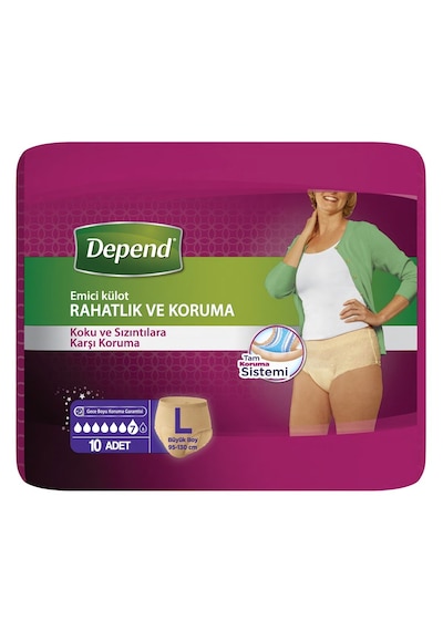 Depend Emici Külot Lohusa Pedi Kadın L Beden 1 Paket 10 Adet