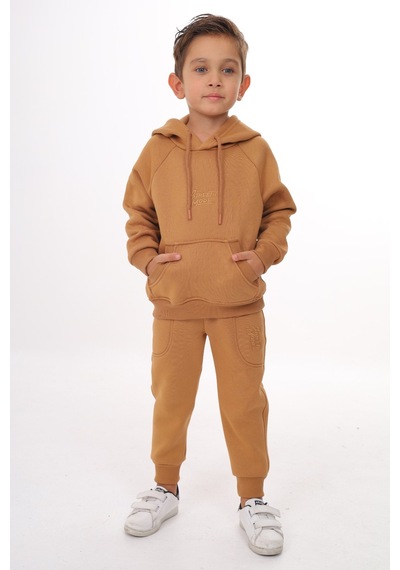 Toontoy Erkek Çocuk Nakışlı Eşofman Takım Kahverengi