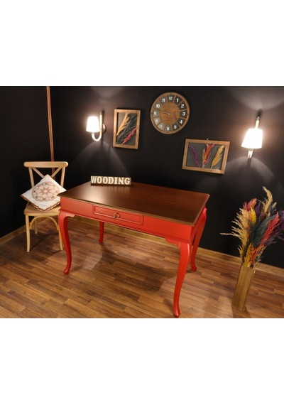 Wooding-Mobilya Wooding 120 Cm Çekmeceli Masif Kırmızı Ceviz Çalışma Masası
