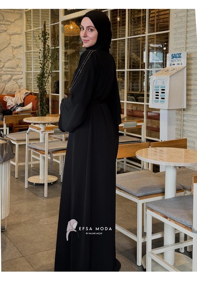 Nazzain Işıltı Şerit Abaya Çok Renkli