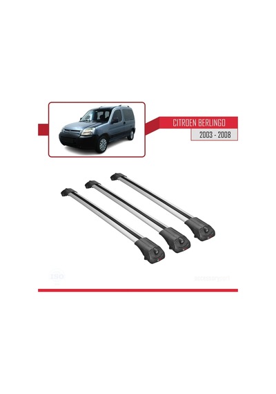 Citroen Berlingo 2003-2008 Arası İle Uyumlu Ace-1 Ara Atkı Tavan Barı Gri 3 Adet Bar