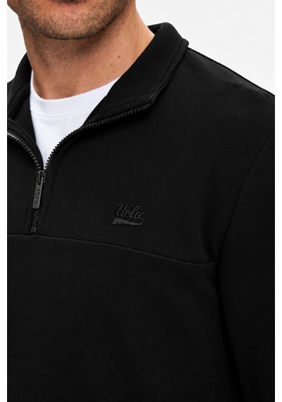 UCLA Zeon Siyah Yarım Fermuarlı Nakışlı Standard Fit Erkek Pike Sweatshirt