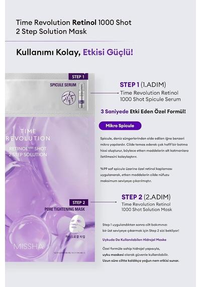 Retinol İçerikli 2 Adımlı Jel Maske Time Revolution Retinol 1000 Shot 2 Step Solution Mask, 8420