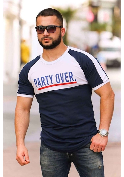 Madmext Baskılı Lacivert Tişört 4027 Lacivert