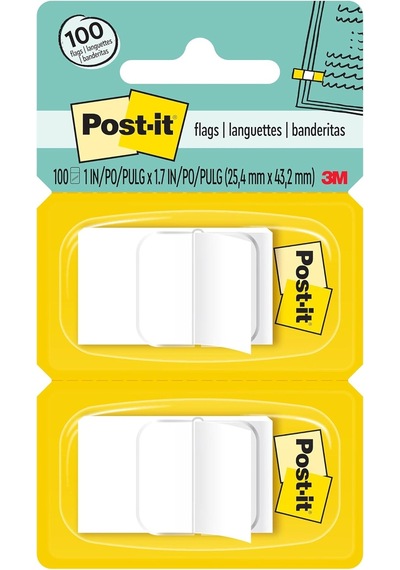Bayraklar, 50/dispenser, 2 Dispenser/paket, 1" Geniş, Beyaz 680-we2