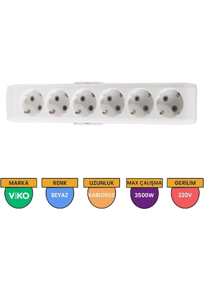 Viko Multi-let 6'lı Grup Priz Topraklı Çocuk Korumalı Klemensli Beyaz - 90113600